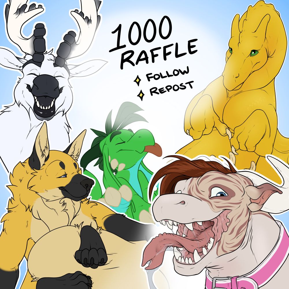1000 Follower raffle ad featuring examples of flat color pinup artwork by NecroDrone