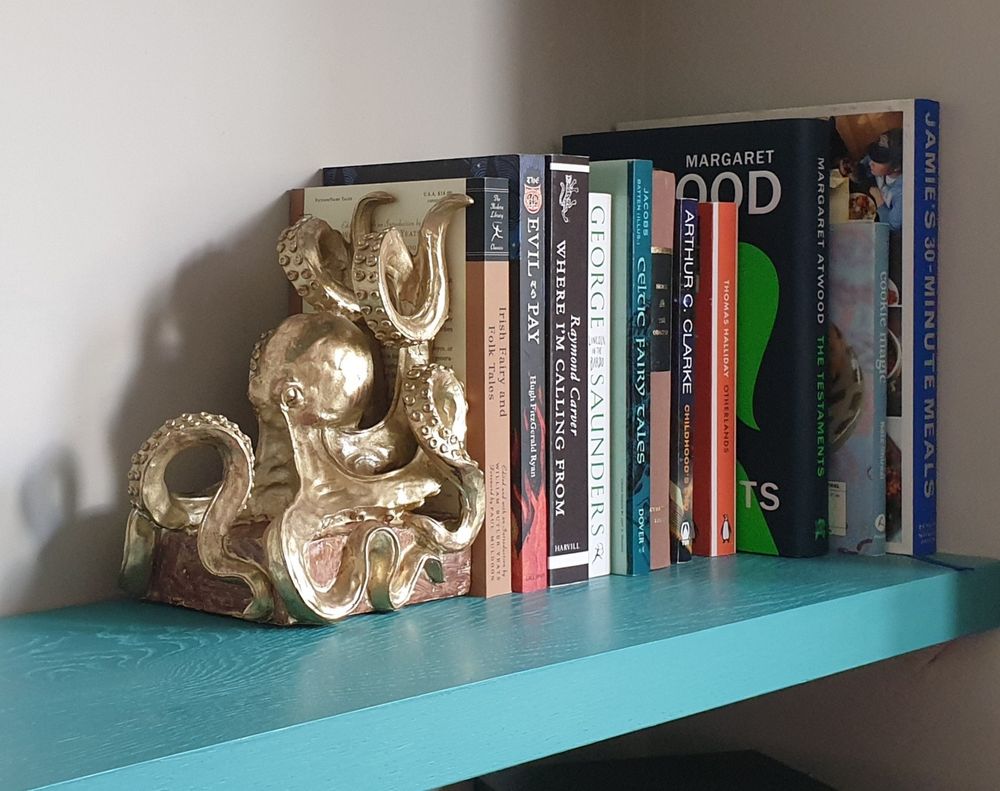 Awesome brass book end purchased and placed on bookshelf. Sadly I was so excited I Ieft my wallet behind and have to go and get it back.