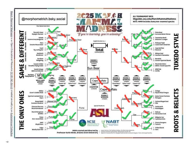 Busted March Mammal Madness Bracket