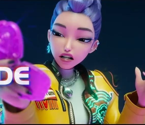 Rumi from kpop demon hunters holding a make-up mirror 