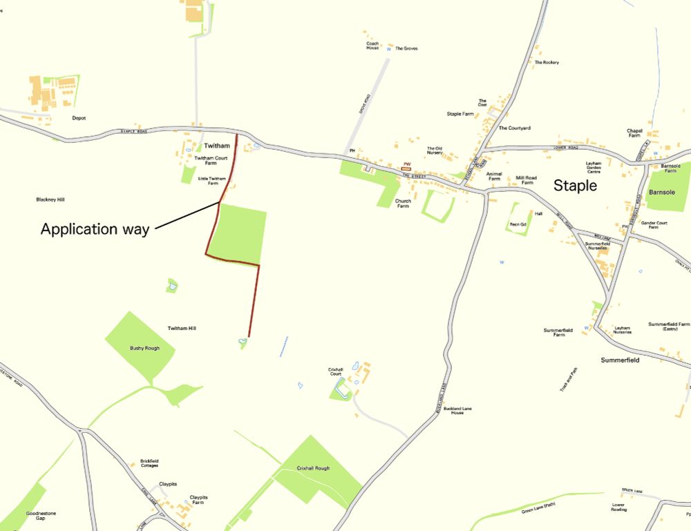 Location map for the confirmed-order way — to the west of Staple, Kent.