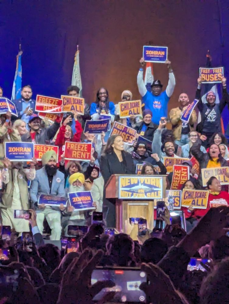 AOC speaking at a Zohran rally.