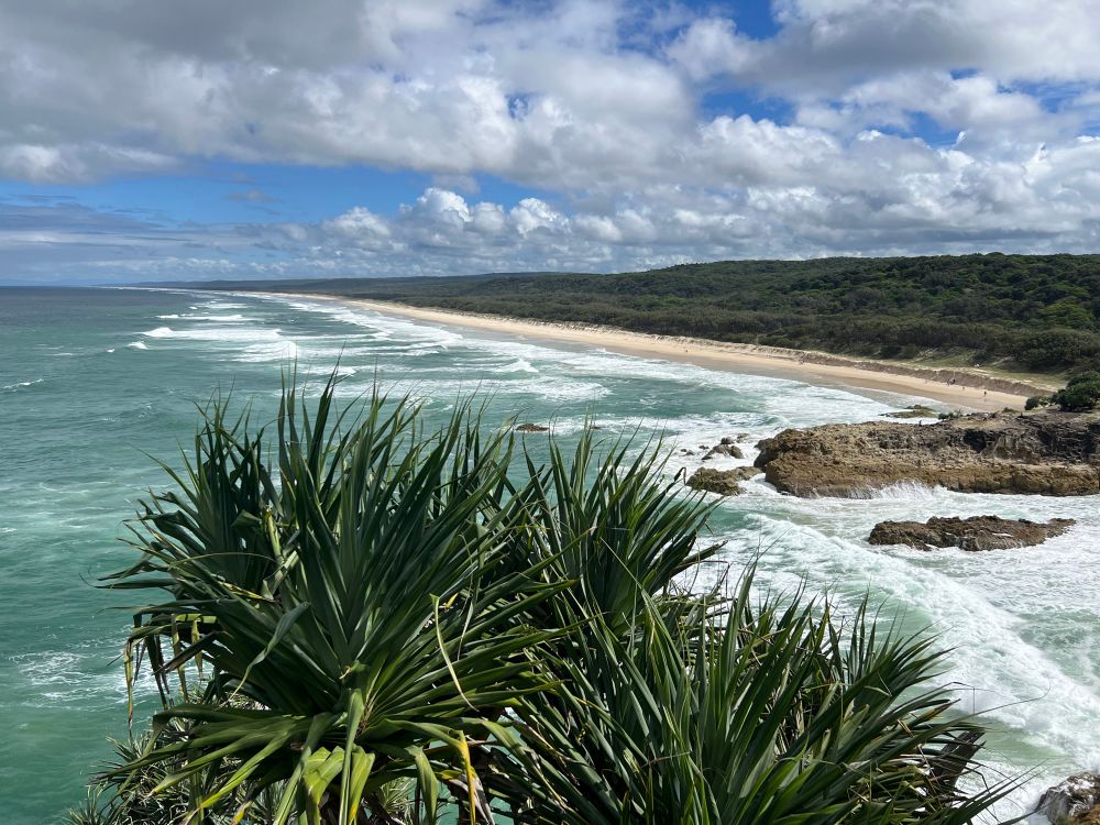 Easy coast of Minjerribah with Eighteen Mile Swamp sandwiched between Holocene coastal dunes and the Pleistocene dune escarpment 
