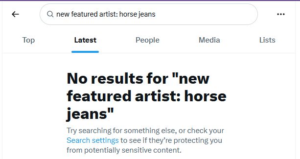 "new featured artist: horse jeans" search on Twitter

No results for "new featured artist: horse jeans"
