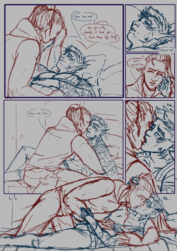 Comic page of dnd character Theseus being injured and getting taken care of by his not boyfriend