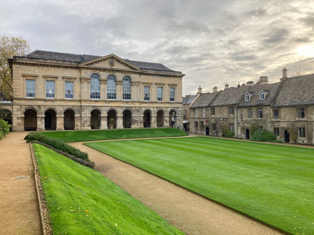 The main quad of Worcester College, Oxford, looking towards the cloisters. 