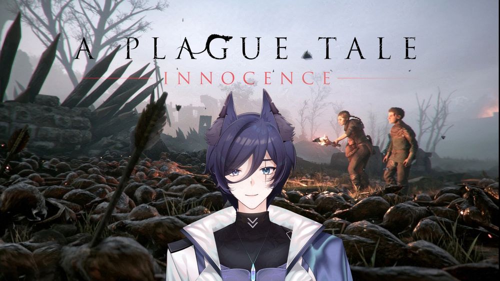Severus, a cat boy, looks at the audience. A background from the game A Plague Tale: Innocence can be seen while the logo looms above Severus's head.