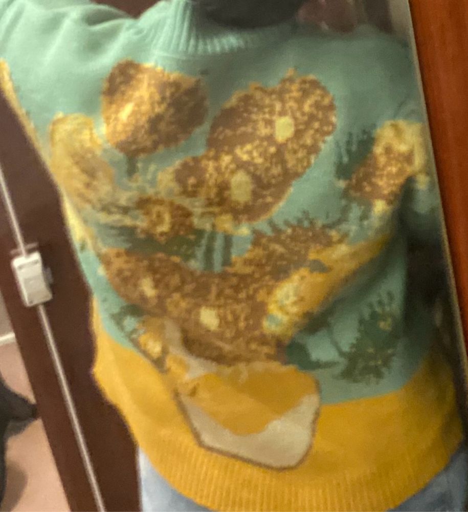Cardigan Knit Sweater with Van Gogh Sunflower pattern back view