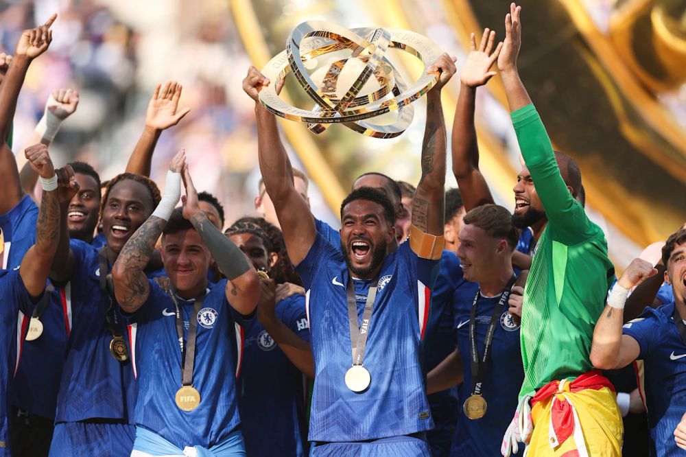 Chelsea players celebrating Club World Cup Final win