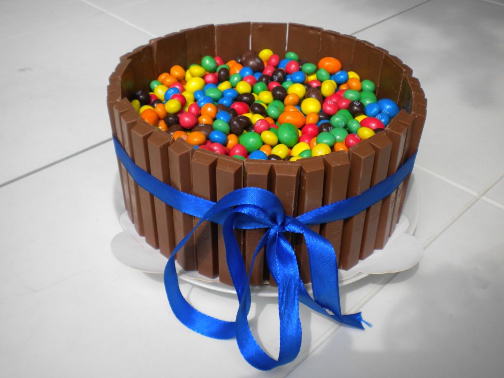 M&Ms and KitKat birthday cake