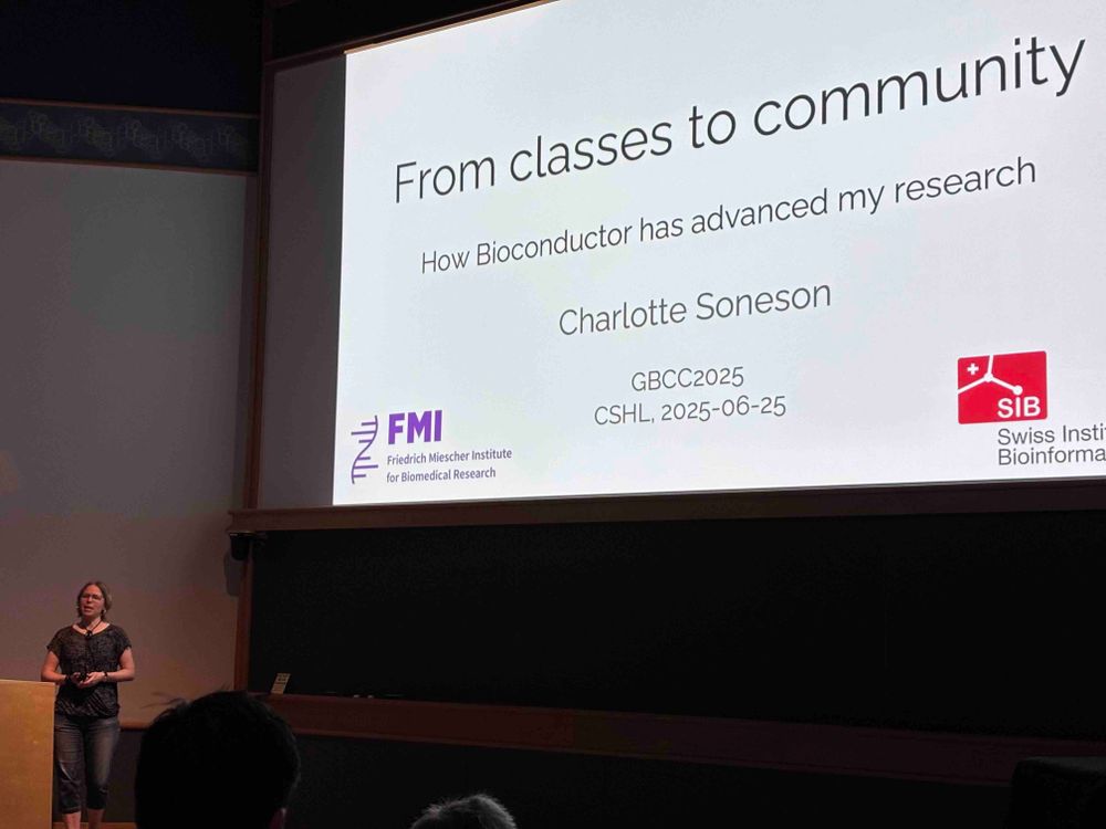 Charlotte Soneson delivering her keynote titled “From classes to community: how Bioconductor has advanced my research.”