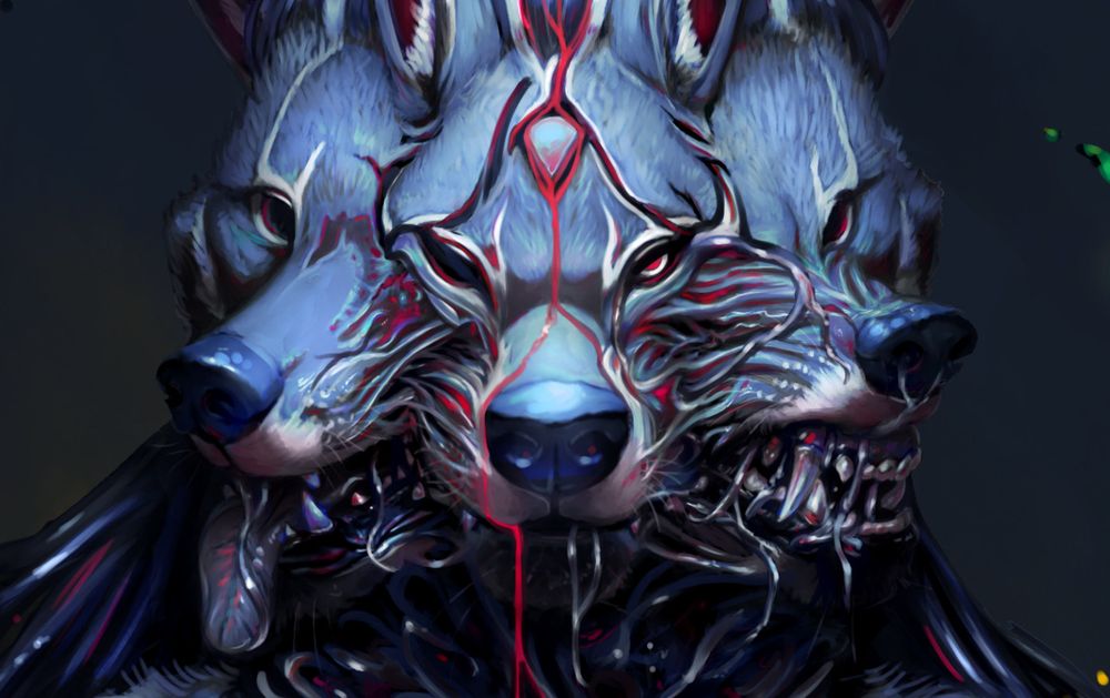 A close-up crop of the three heads.