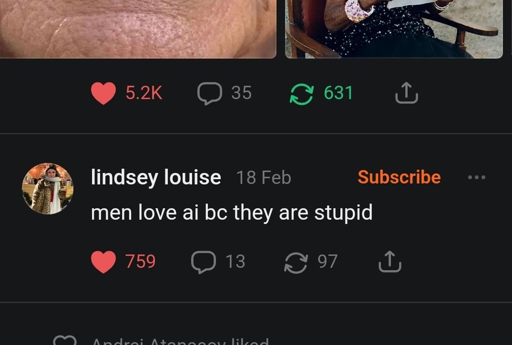 screenahot from substack: a post saying "men love ai bc they are stupid"