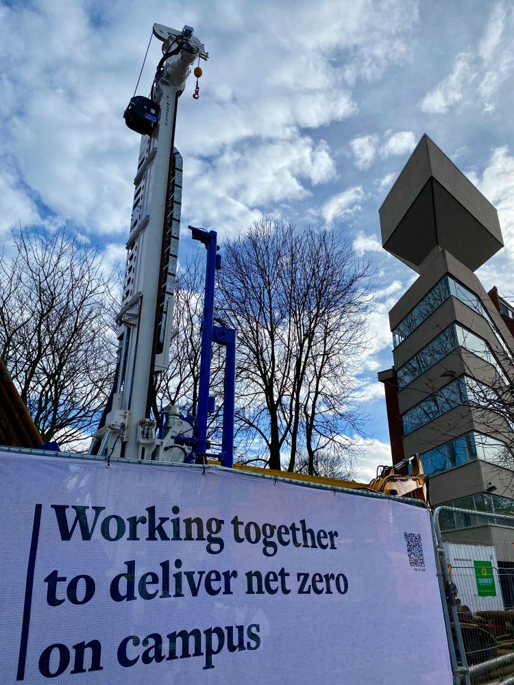 A sign on the University of Leeds campus that reads: "Working together to deliver net zero on campus"
