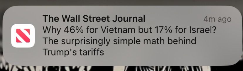 The Wall Street Journal
Why 46% for Vietnam but 17% for Israel?
The surprisingly simple math behind
Trump's tariffs