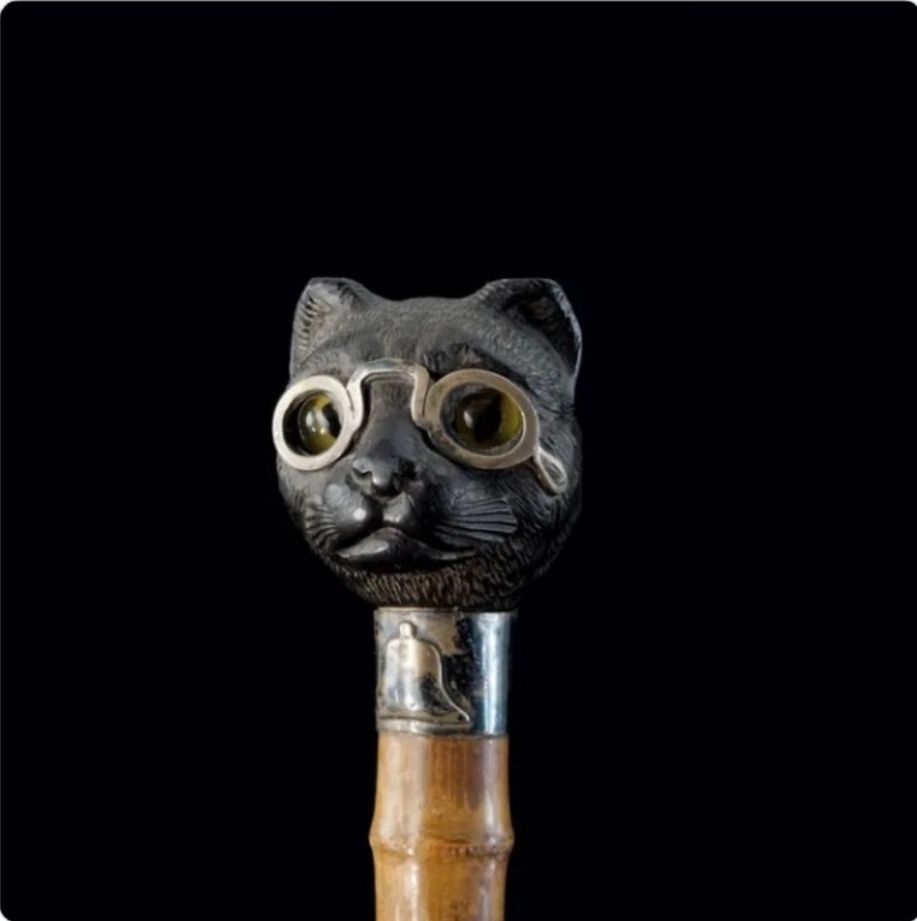 19 century cat cane with goggles.
