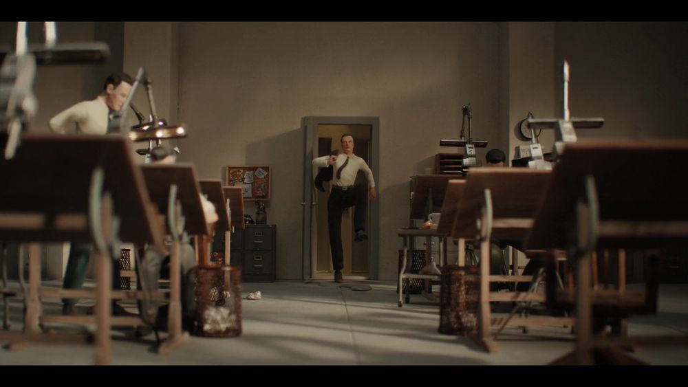Stan Lee entering the Timely Comics studio from Stan Lee (dir. David Gelb, 2023)