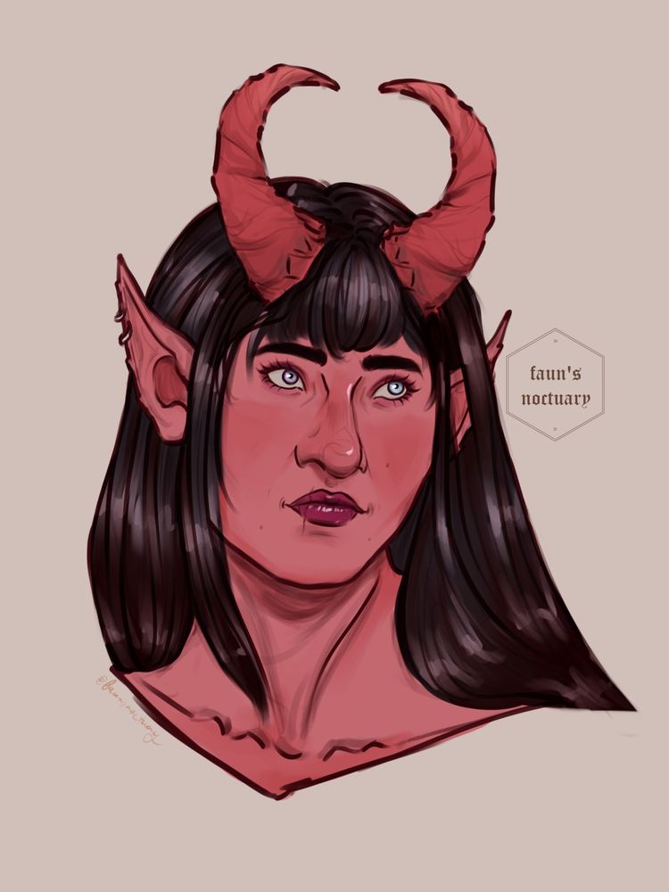 Sketchy portrait of a pink tiefling