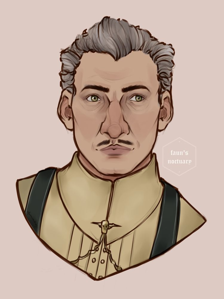 A sketch bust of Emmrich Volkarin from Dragon Age The Veilguard.