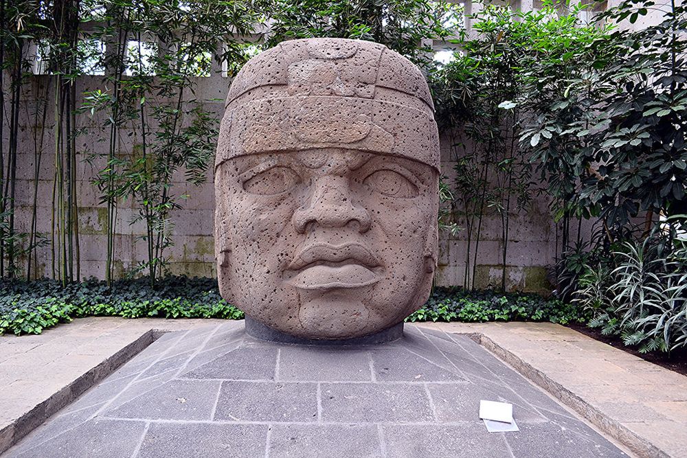 Stone sculpture of a "colossal head" from Olmec culture.