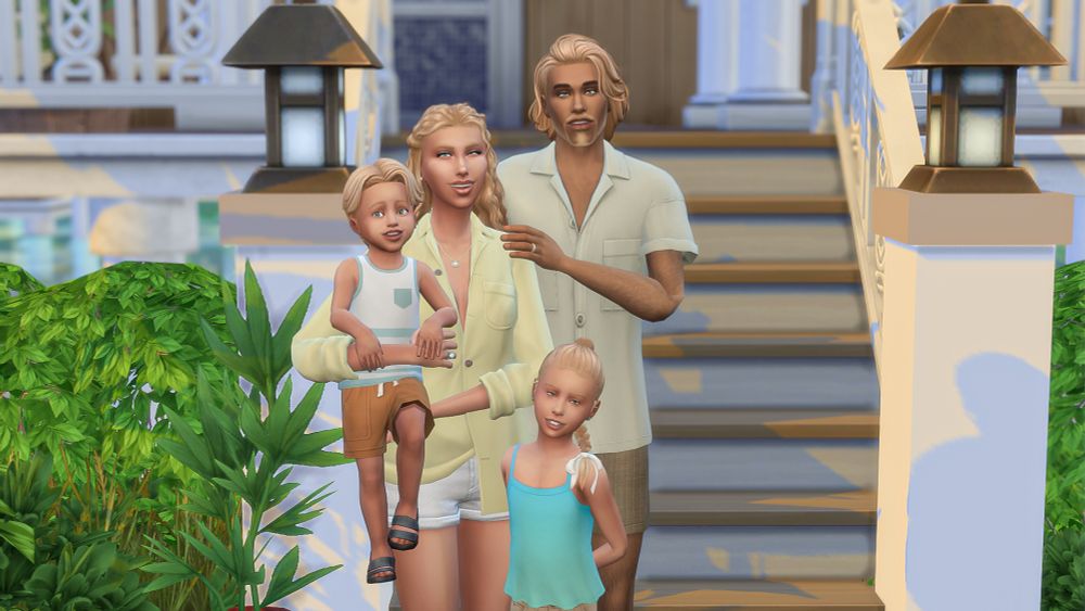 Kory Eubanks-Mungnari holding her son, Laith, with her husband, Lionel "Linny", and daughter, Kaili, on her left in front of the Mungnari family home in Sulani.