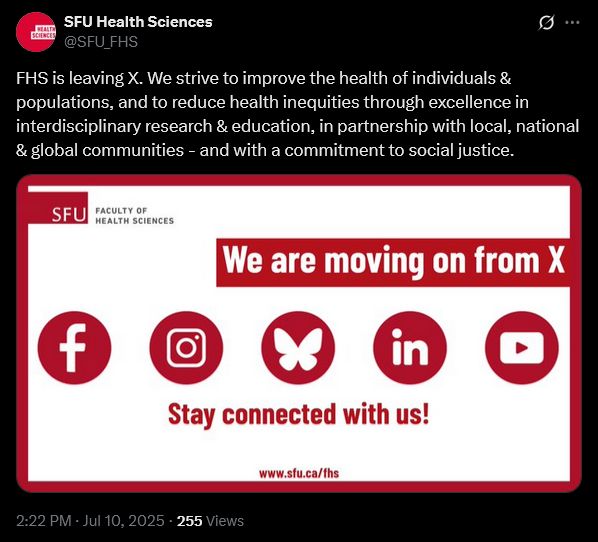 Above post by sfu_fhs leaving X with time stamp of 10 July 2025 2:22PM CDT.