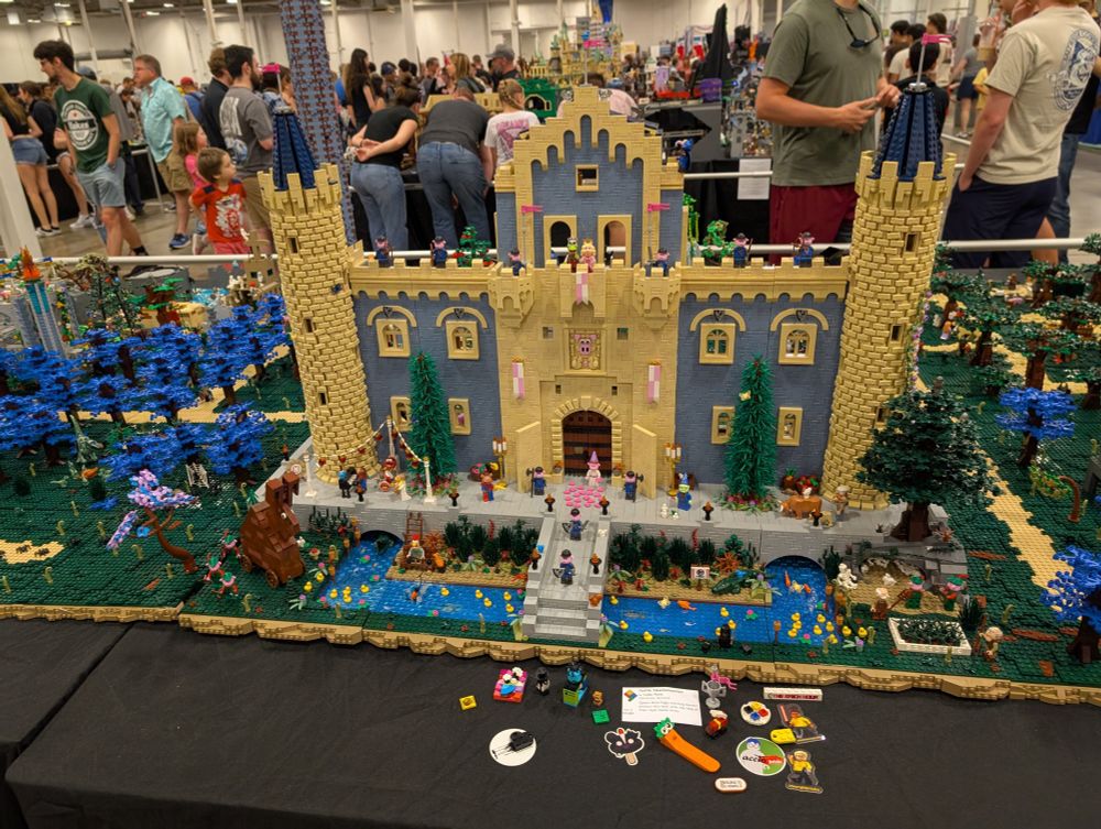 "New Swinestein"—a castle ruled over by Miss Piggy and Kermit the Frog, with tons of other Muppets characters hanging out. Linda Pleim of Halethorpe, Maryland built this. So many hilarious little details if you can zoom in. (I especially like Statler and Waldorf farming, and Dr. Bunsen Honeydew as a wizard. Plus Animal and the band rocking out.