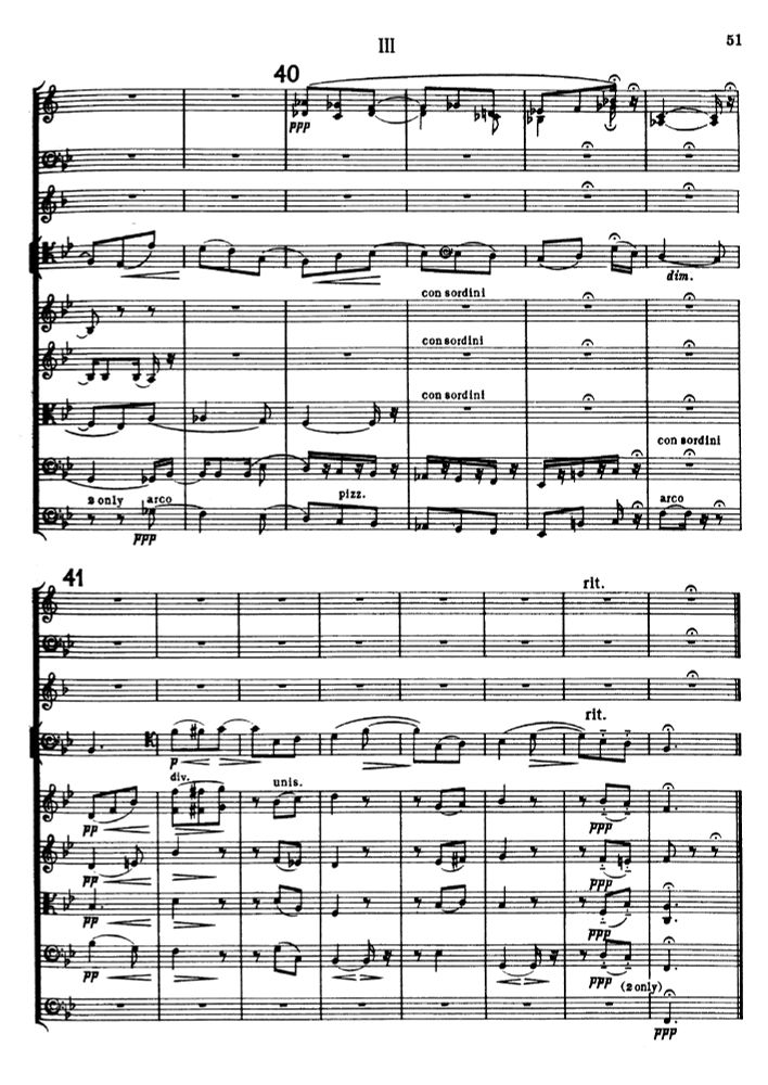 Fourth page (of four) of the score to Edward Elgar's Cello Concerto, Op. 85, III. Adagio.