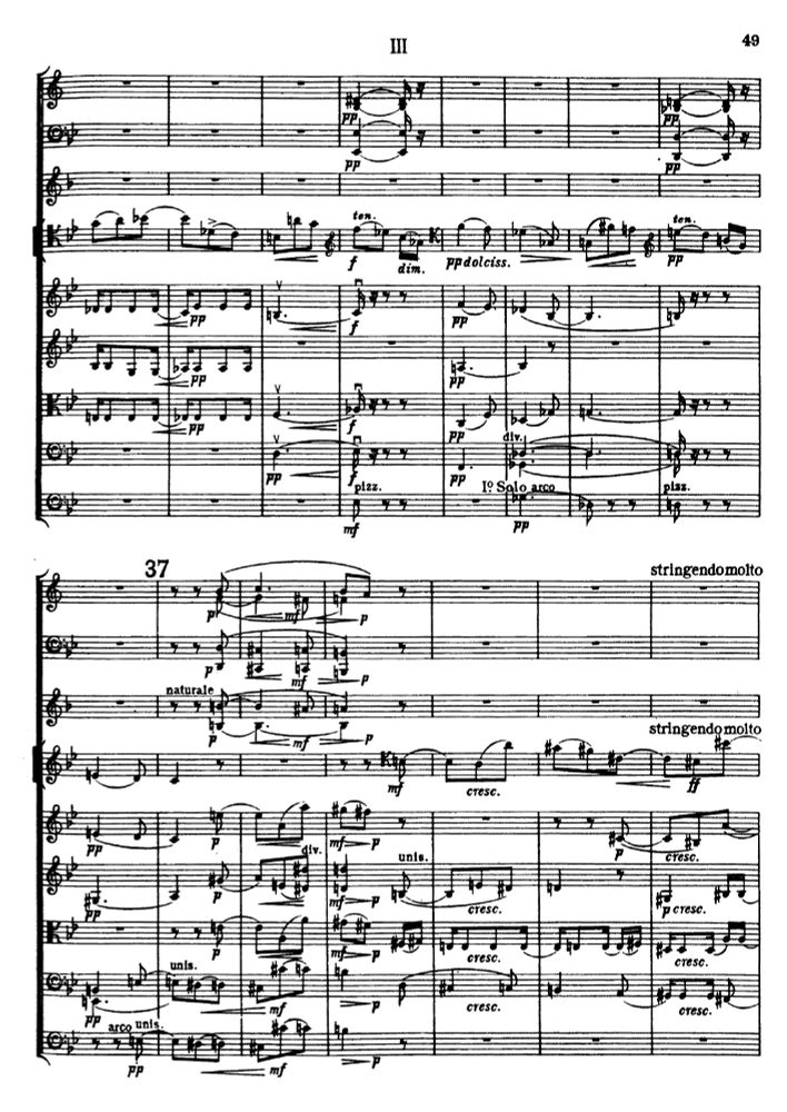 Second page (of four) of the score to Edward Elgar's Cello Concerto, Op. 85, III. Adagio.