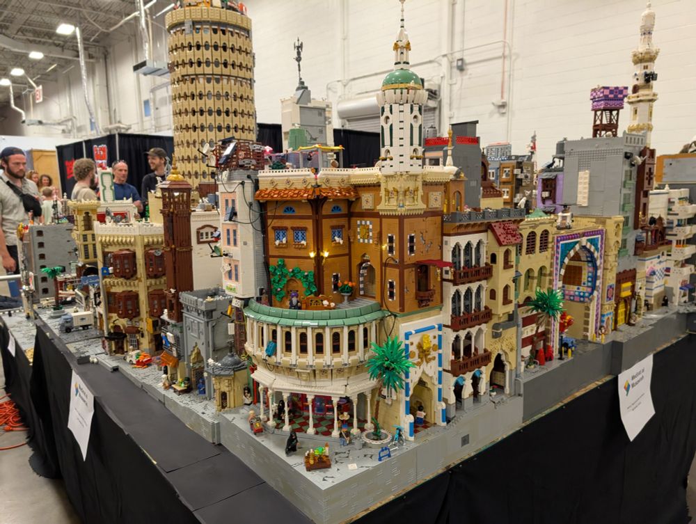 A HUUUGE, hyper-densely packed fictional Middle Eastern walled megacity, "Medinat Al Musawrah." Details on the some of the builders in this big collarboative effort are here: https://www.brothers-brick.com/2024/08/24/middle-eastern-megacity-is-a-triumph-of-lego-collaboration-and-creativity/