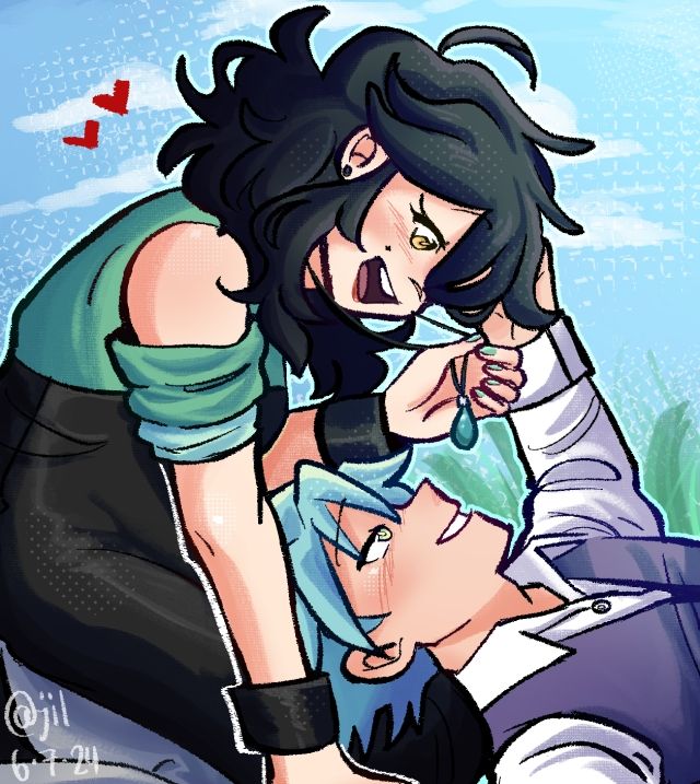 my yumeship art with my oc jaide and steven stone from pkmn!