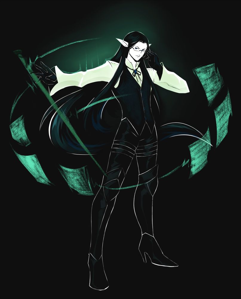 Amos, liminal deity, summons potential doorways from conjured pages of an archive. Character belongs to Shrimprave.