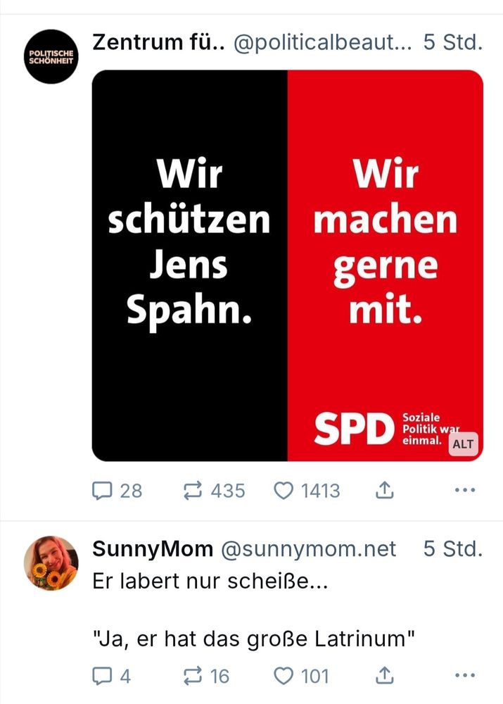 Passende bsky Threads. Wir schützen Jens Spagn. Wir auch. Und Er labert nur Scheisse- ja er hat das große latrinum.