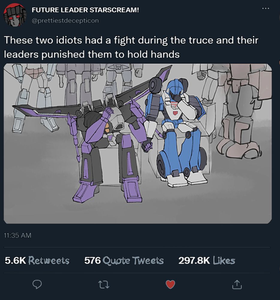 skywarp and mirage holding hands as a punishment