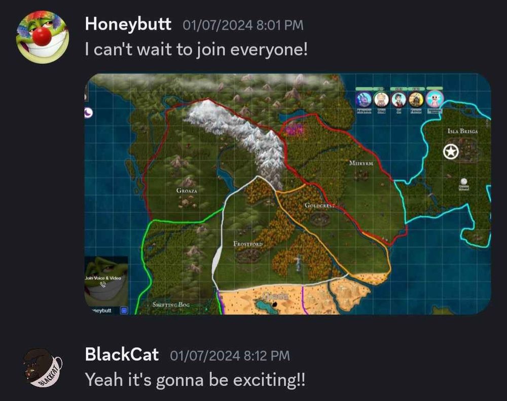 Blackcat did not notice the new token on the map when I sent a screenshot with the message "I can't wait to join everyone!"