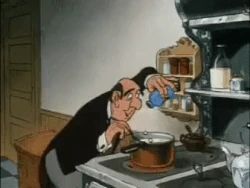 Edgar the butler drugging a pot of boiled milk with sleeping pills