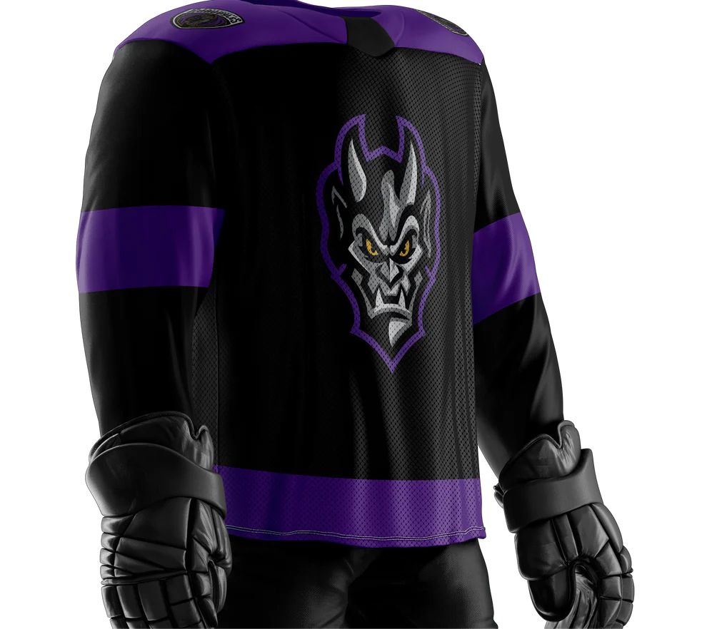 A purple and black Greensboro Gargoyles hockey sweater