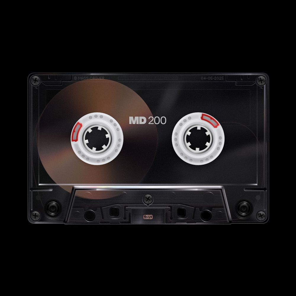 Illustration in the same style of an audio cassette in glossy transparent plastic. The tape spool is based on a scan I made of the shiny side of a CD, and the reflections are painted; everything else is made from vectors with a combination of gradients and layer FX.