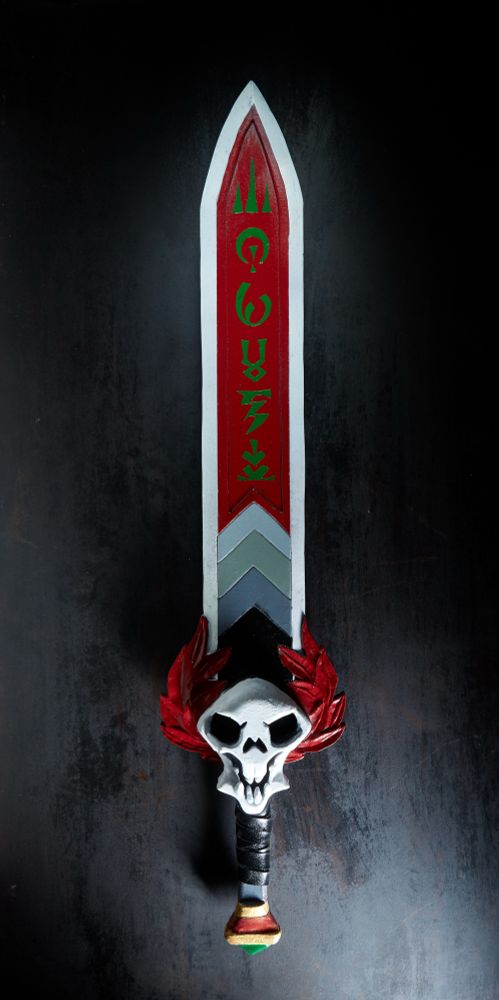 A prop of the Stygian Blade from the game Hades.
