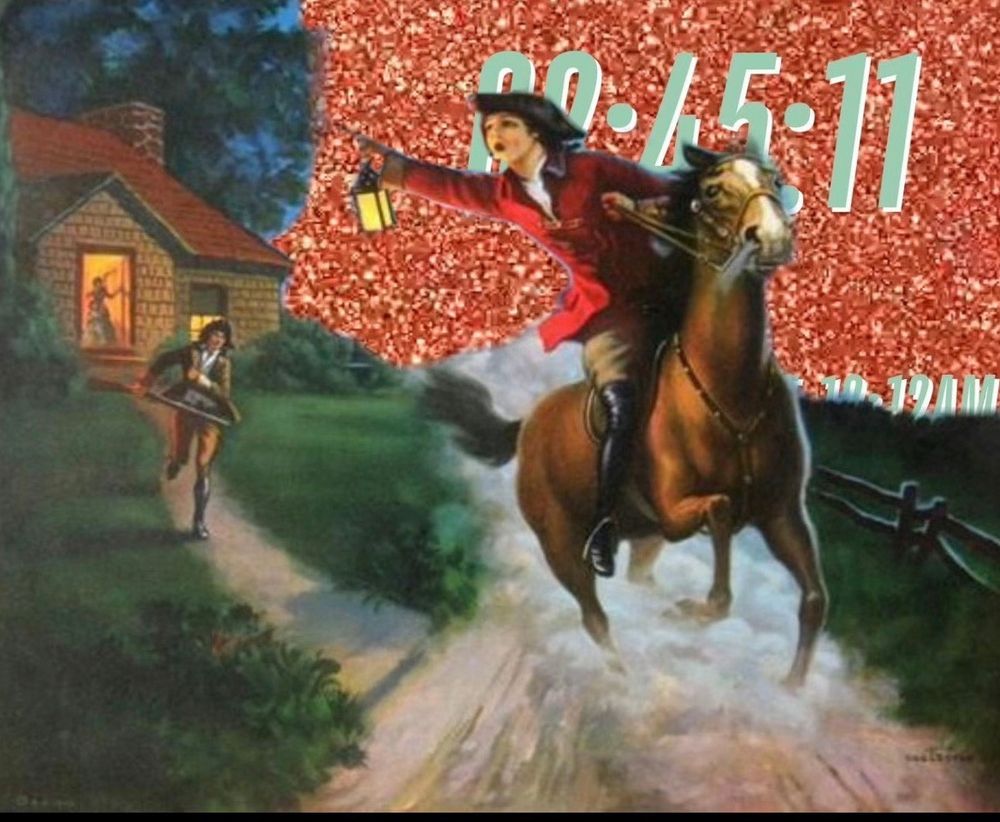 a painting of Paul Revere's midnight ride with the Taylor Swift site countdown in the background