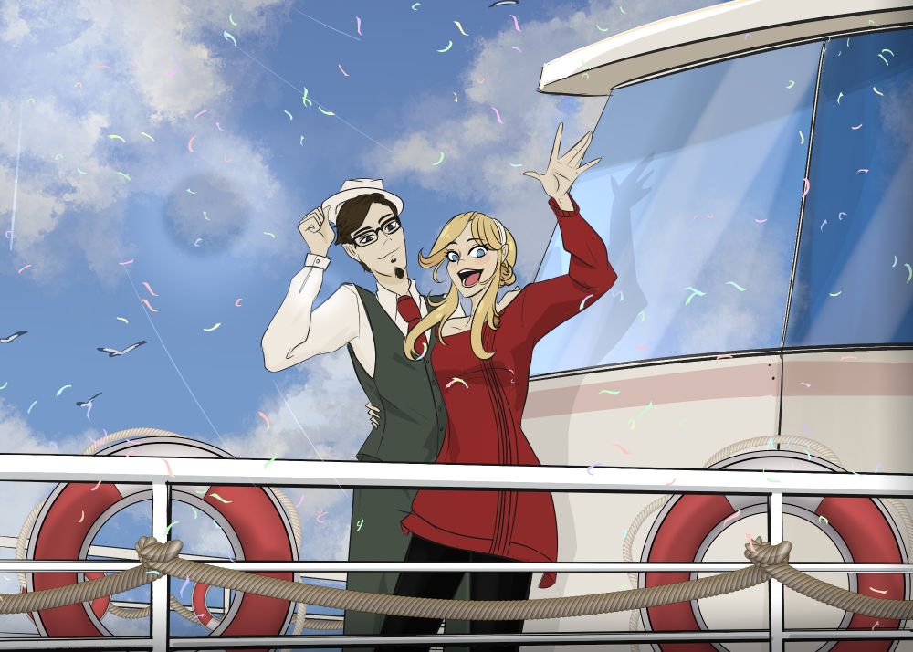 comm 
spyroshurtagul and her husband on a  cruise  styled like spy family  yur and loyd 
