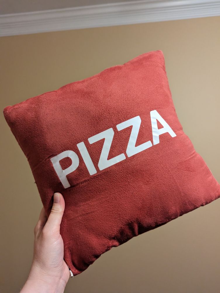 Picture of Pizza John pillow that says Pizza