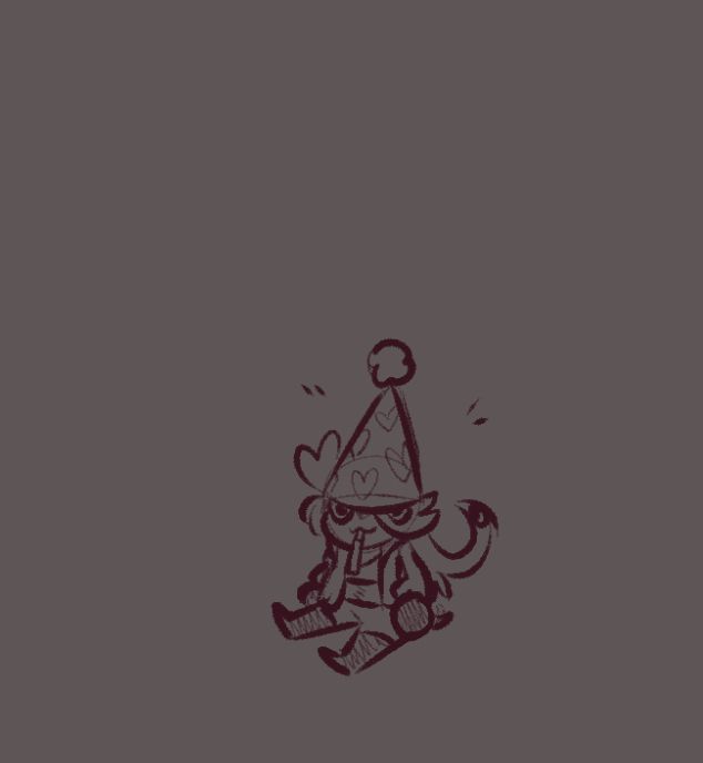 Small doodle of my sona with a birthday hat too big for his head.