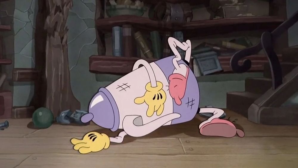 Elder Kettle from "The Cuphead Show!" doing the Family Guy death pose.