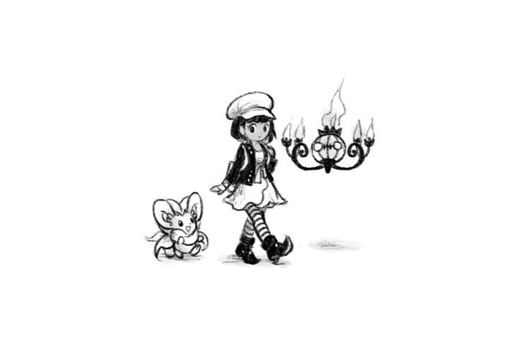 fanart of SwSh trainer with cinccino and chandelure