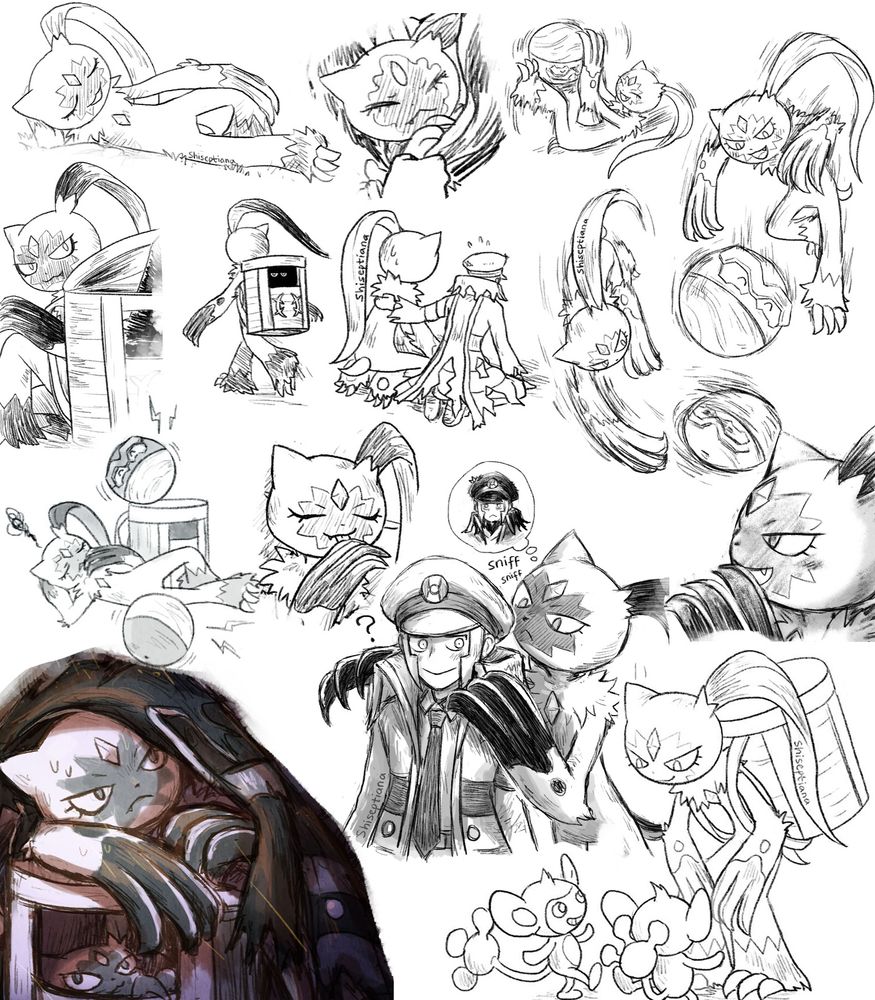 a compilation of sneasler & hisuian sneaser drawings. warden ingo, emmet, and aipoms are included in it