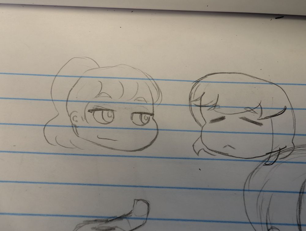 A pencil sketch of two characters. The one on the left is smirking at the one on the right.