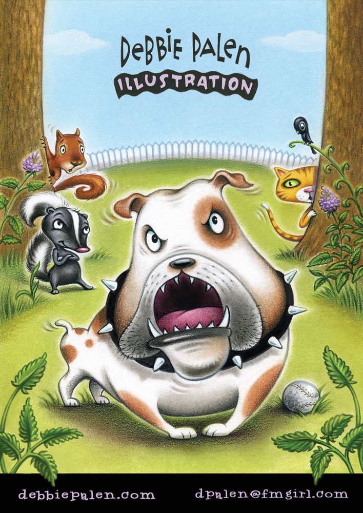  A growling bulldog in a fenced in yard with other animals who are afraid of him.