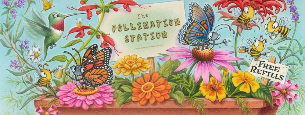  A planter full of flowers and pollinators, 