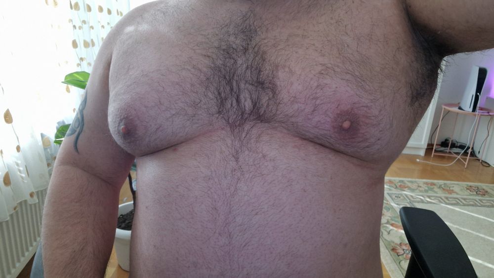 A picture of my unclothed upper body, you can see belly and chest.